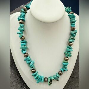 Natural Turquoise Nugget Necklace 95g Sterling Silver Toggle Southwestern 18”